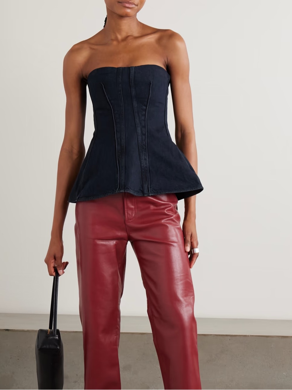 Agolde Lara corset strapless paneled denim bustier top